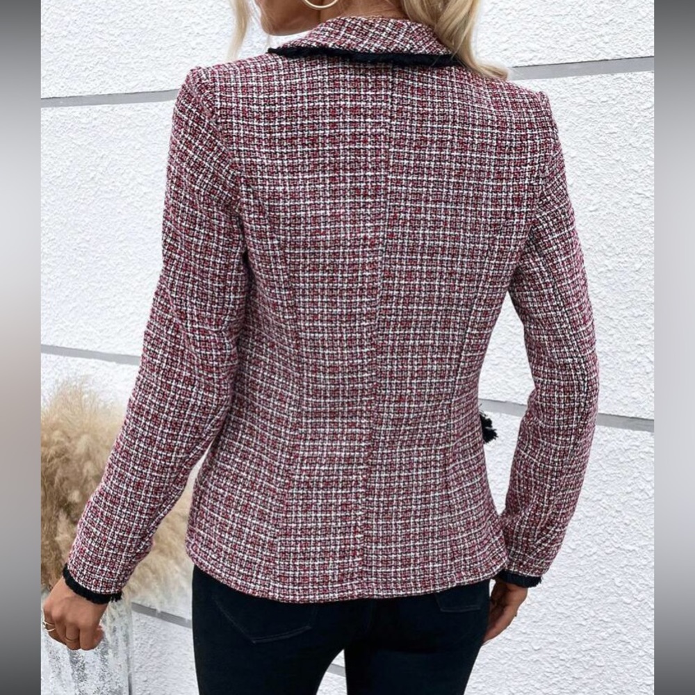 Luxe Plaid Tweed Button Down  Blazer Jacket Coat - Picture 11 of 15